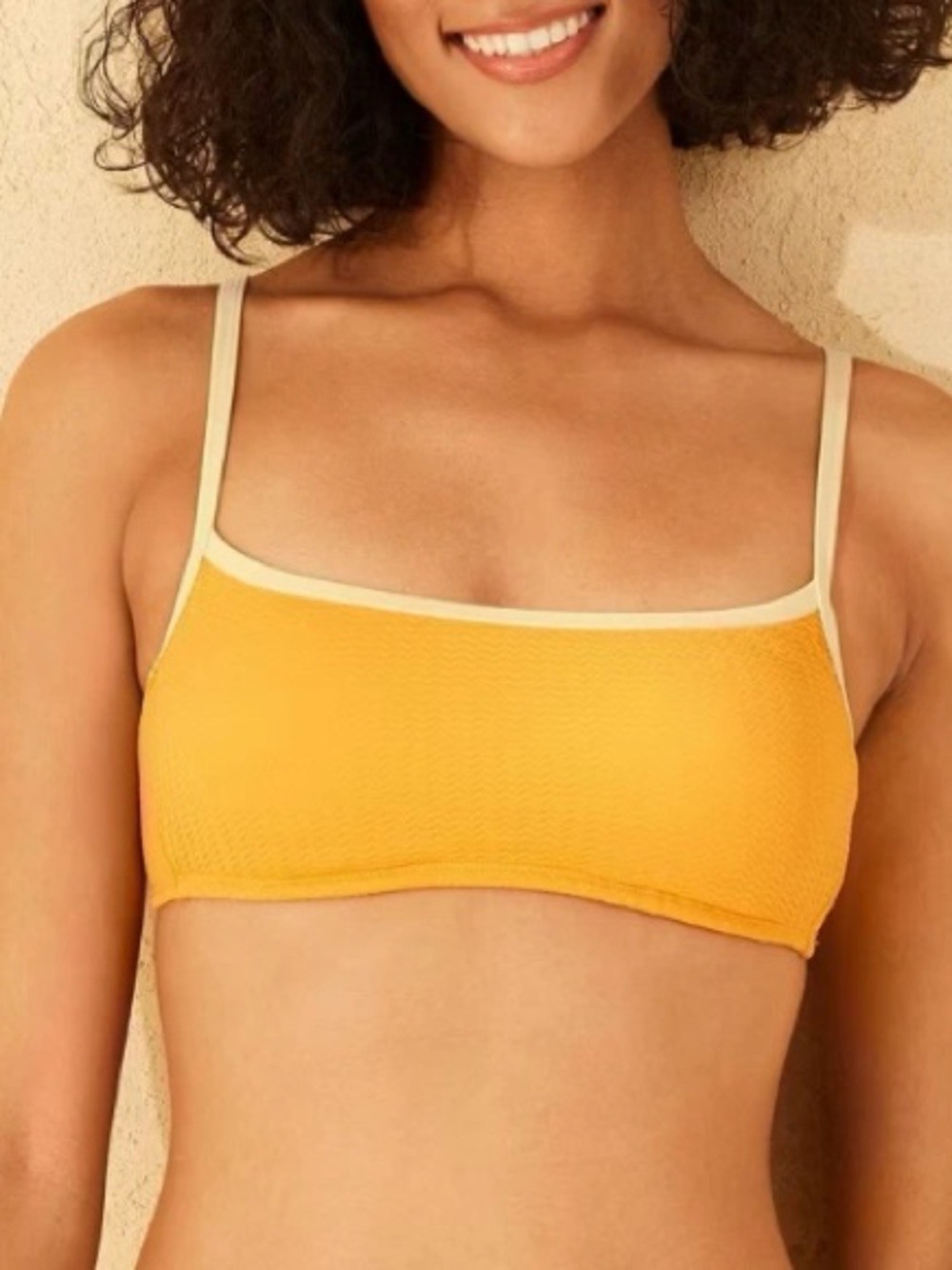 Wild Fable Orange Textured Bralette Swim Top With Contrast Yellow Trim, XXS, NWT